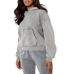 Sweat à capuche décontracté pour femme, coupe ample, imprimé délavé à l'acide, grande taille, respirant, coupe-vent, logo frontal, 100 % coton pour l'automne - Product Image 3