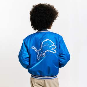 Chaqueta Bomber Personalizada Unisex de los Detroit Lions, Azul, con Cierre Completo, Estilo Universitario, para Golf y Béisbol - Product Image 2