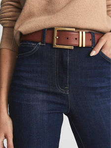 <b>Women</b> High Waist Ripped Patch Skinny Bell Bottom Flare Leg Denim <b>Jeans</b> 100% Cotton High Performance Casual Leopard Belt - Product Image 3