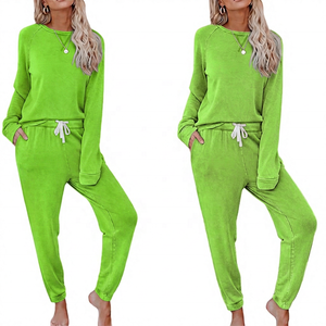 Ensemble de survêtement décontracté pour femmes, couleur unie, manches longues, col rond, pantalon à cordon avec poches latérales, coupe ample, vêtements d'automne - Product Image 4