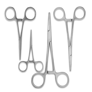 Juego de hemostatos rectos duraderos de 4 piezas, puntas de acero inoxidable, mandíbulas dentadas, pinzas hemostáticas, Kit Sutur, instrumento médico - Product Image 1