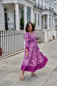 Robe bohème Delilah mi-longue, tissage à la main, ikat, pur coton, faite à la main, décontractée, occasionnelle - Product Image 6