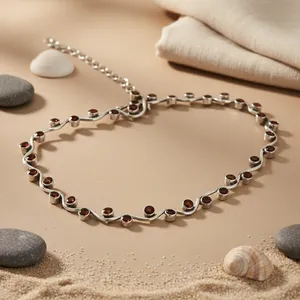 Collier pour femme en argent 925 avec pierre précieuse grenat, perle et diamant, style religieux, bijoux pour occasion de mariage, cadeau - Product Image 2