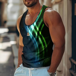Camisetas sin mangas con estampado 3D de rayas coloridas para hombre, camisetas con patrón de moda Simple, chaleco informal de verano, camiseta sin mangas de calle deportiva de gran tamaño - Product Image 1