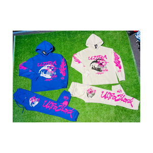 Sudadera con capucha y logotipo de parches personalizados OEM con pantalones de chándal acampanados, chándal desteñido con cremallera vintage, chándales Acampanados para correr para hombre - Product Image 1