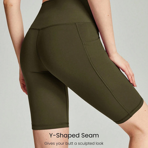 Pantalones cortos de yoga personalizados para mujer Pantalones cortos de gimnasio elásticos de cintura alta para entrenamiento Correr Pantalones cortos de fitness transpirables con logotipo - Product Image 4