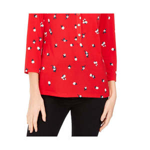 T-shirt da donna Charter Club a manica 3/4 stampata, traspirante, rossa, taglia XS, in maglia di spandex con logo, modello polo - Product Image 3