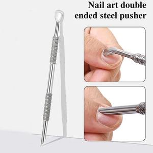 1 pièce Repousse-cuticules double tête biseauté en acier inoxydable, repousse-cuticules pour nail art, bâtonnets orange pour manucure, outils pour salon de manucure - Product Image 2