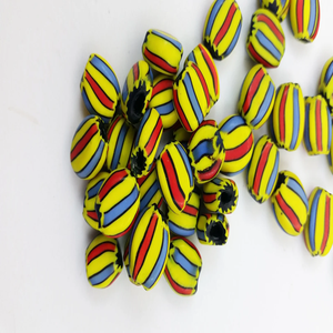 Multicolored Chevron Melon Tribal Pattern Oval <b>Beads</b> Handcrafted Vintage <b>Crystal</b> Lampwork Glass Jewelry Making Wholesale <b>BEADS</b> - Product Image 2