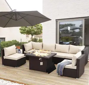 Altovis luxo ao ar livre assento grupo PE rattan moderno jardim mobiliário sofá conjunto com mesa de fogueira