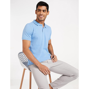 Camisetas Polo de Algodón Ajustadas de Color Azul Cielo para Hombre Adulto, Mangas Cortas, Cuello Camisero, Polos para Adultos - Product Image 3
