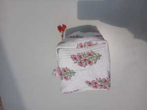 Bolsa de cosméticos de algodón con bloque de mano, bolsa de viaje pequeña, hermosa bolsa de algodón con estampado Floral, bolsa pequeña impermeable - Product Image 2