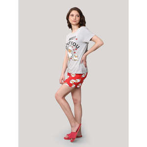 Conjunto de Pantalones Cortos Rojos 100% Algodón, Tela Jersey Informal, Suave - Product Image 4