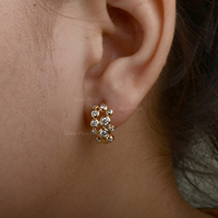 Koleksi terbaru 14k emas padat potongan yang sangat baik berlian kelompok Flake Mini Hoop anting minimalis anting penting dalam 10K/18K