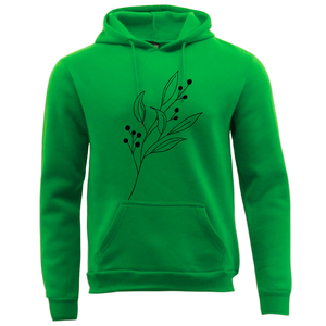 Sudadera con Capucha Color Verde Azulado para Hombre con Estampado de Hojas Negras, Corte Regular, Tejido de Algodón, Ropa Casual de Otoño - Product Image 2