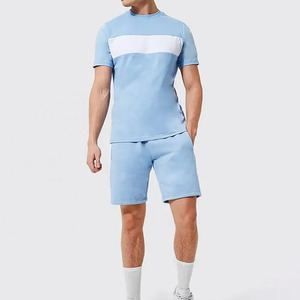 100% algodón tejido Hombre dos piezas conjuntos cortos camiseta lisa y pantalones cortos estampado Logo verano ropa Casual conjuntos de hombres camiseta para hombres - Product Image 1