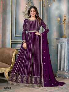 Excelente traje elegante Heavy Fox Georgette Salwar Suit & Dupatta con hilo múltiple y bordado de secuencia Stich Work para la venta - Product Image 5