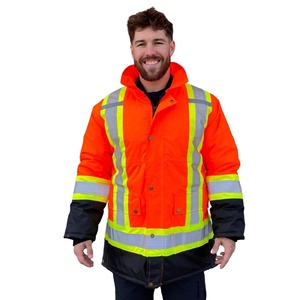 Men's High Visibility Safety <b>Jacket</b> <b>Hi</b> <b>Vis</b> Reflective Workwear Construction <b>Waterproof</b> Windproof Industrial Canvas Stand Front - Product Image 1