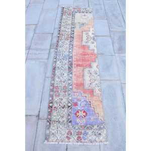 Vintage <b>Runner</b> Rug 1.9x7.5 ft, <b>Red</b> Blue Persian Rug Wool - Product Image 1