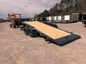 Remorque à plateau inclinable galvanisée 83x22, 16K, à double essieu, pour véhicules lourds, avec plateau en bois pour équipement - Product Image 1