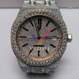 Reloj VVS de lujo con esfera de cristal analógico Hiphop para hombre, reloj con pantalla de moissanita helada, diamante, acero inoxidable, oro blanco, joyería fina de silicona - Product Image 4