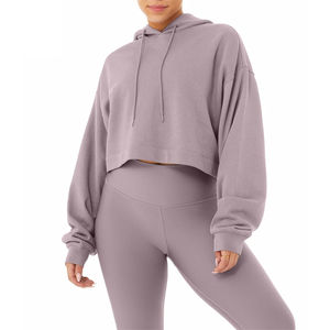 Ventes en gros de sweats à capuche courts en coton décontractés pour femmes, à fermeture éclair, manches longues, avec poches, pour l'hiver, sweats à capuche courts pour femmes - Product Image 2