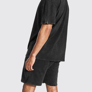 Nouveau modèle hommes été deux pièces respirant 100% coton confortable poids moyen couleur unie Logo personnalisé ensemble court - Product Image 6