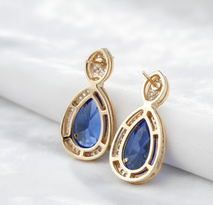 Boucles d'oreilles pendantes Blue Hydro CZ de 5 pouces |   Boucles d'oreilles pendantes en argent sterling 925 plaqué or 18 carats, bijoux fins pour les occasions spéciales - Product Image 4