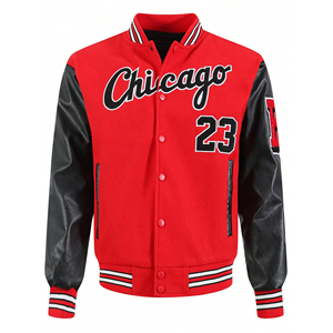 Chaqueta de béisbol de lana/poliéster rojo sólido de invierno unisex, soporte bordado de gama alta, respetuoso con el medio ambiente, a prueba de viento, transpirable, grueso, personalizado - Product Image 1