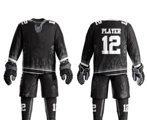 Uniforme de hockey sur glace pour hommes en matériau durable, qualité supérieure, entièrement personnalisable, anti-plis, respirant, imprimé, prix de gros - Product Image 3