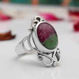 แหวนเพชรทับทิม zoisite สีเงิน925สไตล์วินเทจสุดหรูทำด้วยมือเครื่องประดับชั้นดีสำหรับเป็นของขวัญแต่งงานสำหรับเธอ - Product Image 4