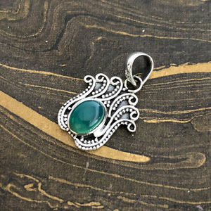 Luxury Design <b>Emerald</b> Agate <b>Pendant</b> Solid 925 Silver Minimalist Oxidized Finish Statement Charm Jewelry - Product Image 2