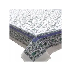 Neue Produkte Floral Bale Blue Indian Hand Block bedruckte Baumwoll tischdecke zum Verkauf bestickt