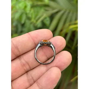 925 Silver Mexican Fire <b>Opal</b> Statement <b>Ring</b> Dainty Fine Jewelry with Yellow <b>Gold</b> Everyday Wear Gemstone <b>Ring</b> - Product Image 4