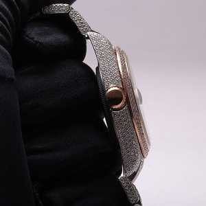 Reloj mecánico de moissanita helada numérica con esfera árabe de oro rosa de primera calidad, cristal analógico de lujo, acero inoxidable de alta calidad, 20mm - Product Image 4