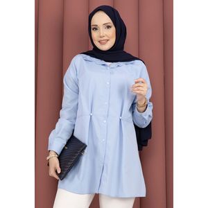 Chemise boutonnée à taille ajustable pour bébé Alin, en popeline décontractée simple, bleu ciel - Product Image 2