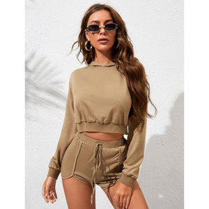 2025 femmes à la mode solide haut court à capuche Shorts Streetwear ensemble pour l'automne activités de plein air entraînement Fitness tenue décontracté - Product Image 6