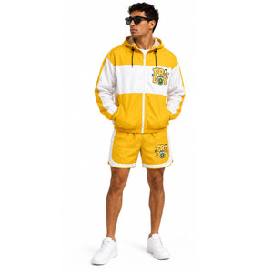 NIMBORO SPORTSWEAR Men's Yellow White Hooded Windbreaker Shorts <b>Set</b> Breathable Nylon/Polyester Sporty Quick Dry Athletic Track - Product Image 3
