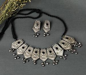 Oxidized Antique <b>Silver</b> Tribal Women <b>Necklace</b> <b>Set</b> Handmade Jewelry Gift for her - Product Image 3