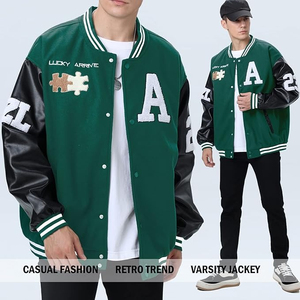 แจ็กเก็ตทีมโรงเรียนของผู้ชายแจ็กเก็ตเลตเทอร์แมนแขนเสื้อหนังปักด้วยกำมะหยี่ให้ความอบอุ่นระบายอากาศได้ตามต้องการ - Product Image 3
