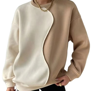 เสื้อสเวตเตอร์แฟชั่นฤดูใบไม้ร่วงของผู้หญิงเสื้อมีฮู้ดแบบเย็บปะแขนยาวทรงหลวมเสื้อแนวสตรีทเสื้อโอเวอร์ไซส์ - Product Image 1