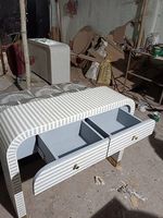 Table de salon moderne en bois avec incrustation d'os, écologique, faite à la main FAIZA CRAFT avec 4, 6 ou 9 tiroirs, artisanat naturel