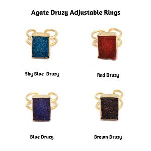Élégant bleu sucre Druzy pierres précieuses plaqué or réglable forme Rectangle bague faite à la main Agate Druzy pierres précieuses bijoux - Product Image 2