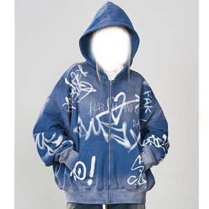 Custom High Quality Acid Wash Vintage <b>Double</b> Layer Fleece Winter Breathable Sun Faded Hoodie Distressed Sweatshirt Pockets - Product Image 5