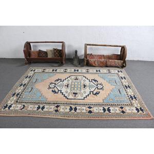 Tapis turc vintage 5,1x7,5 pi (155x228 cm), tapis floral bleu et marron - Product Image 3