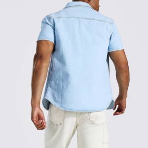 Chemises décontractées pour hommes 2026 en coton, satin et fibre de bambou, tricotées, respirantes, à manches longues, bleues, col rabattu, fourniture OEM, style urbain - Product Image 3