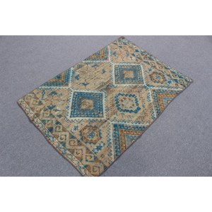 Alfombra de 3.1x4.4 pies, Alfombra Turca Vintage Pequeña, Alfombra de Lana Azul - Product Image 4