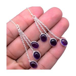 925 solide en argent Sterling Spinner améthyste boucle d'oreille pierre précieuse balancent pour femmes filles bijoux en argent tendance Design boucle d'oreille en argent - Product Image 1