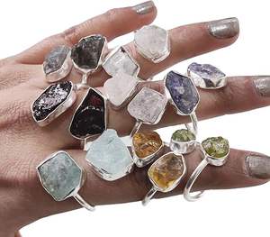 Anillo de Piedras Preciosas en Bruto para Mujer, Tanzanita Natural, Peridoto, Lapislázuli, Cuarzo, Joyería de Plata de Ley 925 - Product Image 1