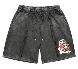 Oem Casual Sport Gym Ácido Lavado 100% Algodón Personalizado Hombres Impreso Sudor Baloncesto Tallas grandes Pantalones cortos para hombres - Product Image 5